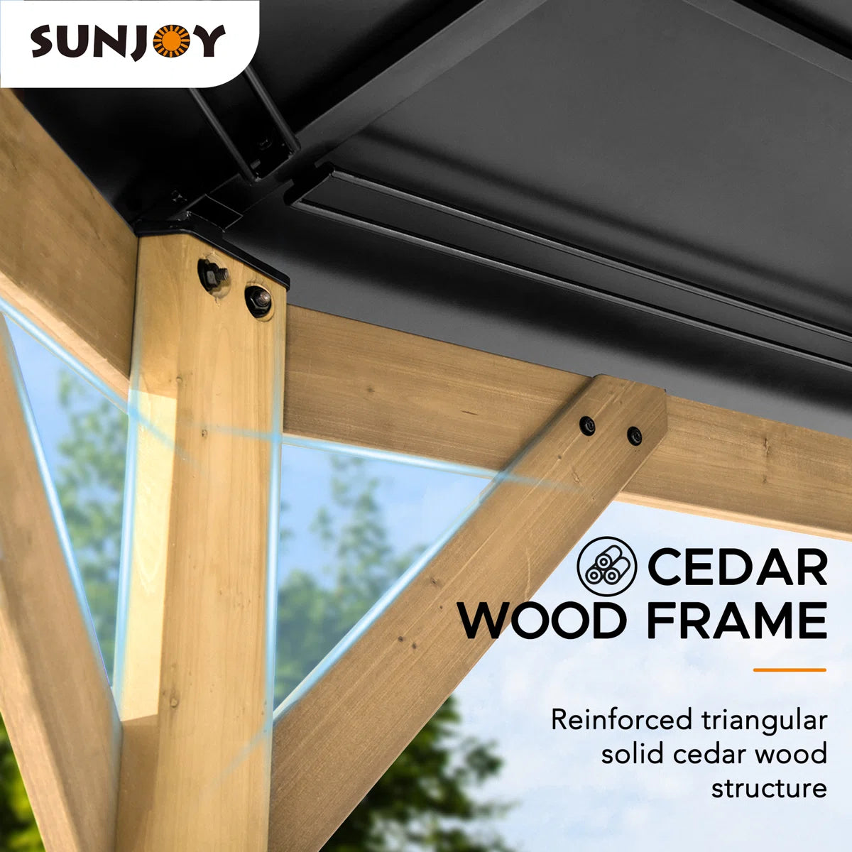 Sunjoy 13 x 13 ft. Cedar Framed Octagon Wood Gazebo with Double Tiered Steel Hardtop Roof and Ceiling Hook for Garden. Backyard Shade