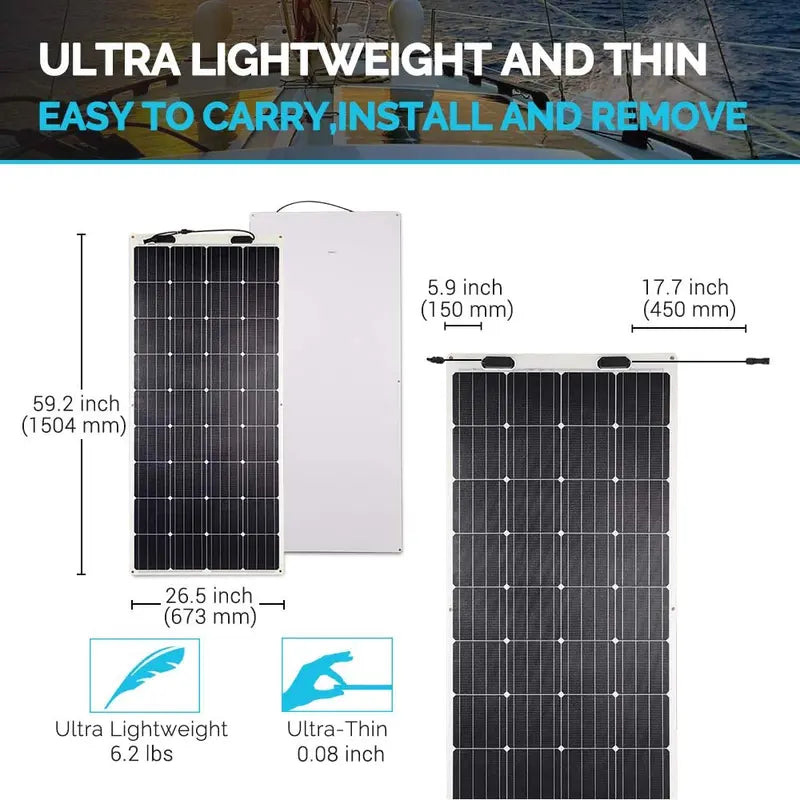 160W Ultra-Thin Flexible Monocrystalline Solar Panel ¨C 12V. RV &amp; Marine Compatible