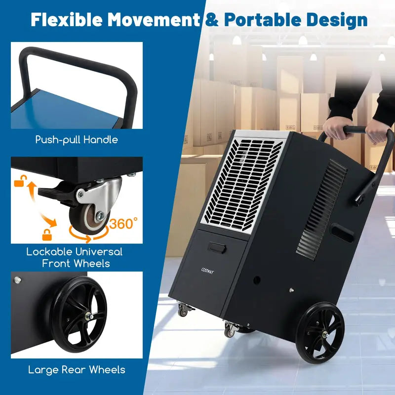 163-Pint Commercial Dehumidifier ¨C Heavy-Duty Unit with Drain Pump & Hose. Ideal for 4.500 Sq. Ft Spaces