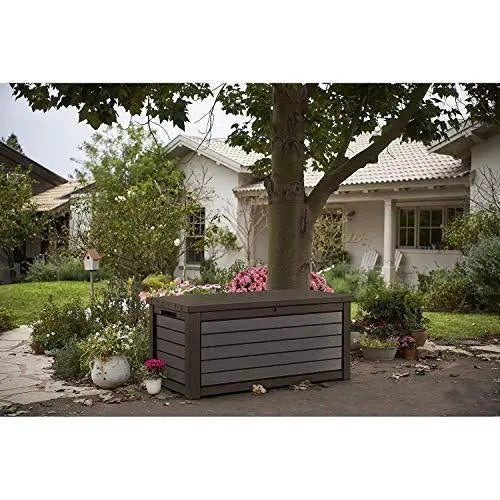 165-Gallon Weatherproof Resin Deck Storage Box ¨C Brown Outdoor Furniture Container