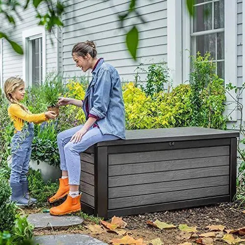 165-Gallon Weatherproof Resin Deck Storage Box ¨C Brown Outdoor Furniture Container