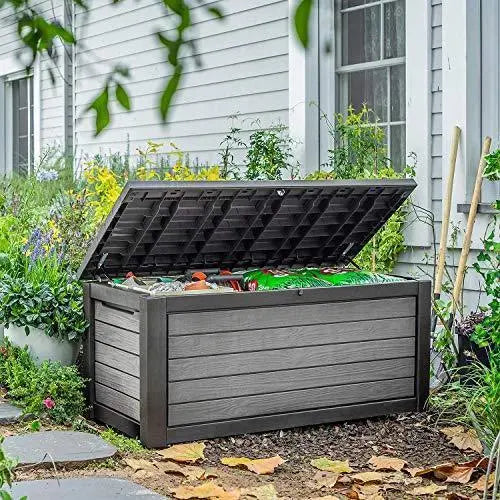 165-Gallon Weatherproof Resin Deck Storage Box ¨C Brown Outdoor Furniture Container