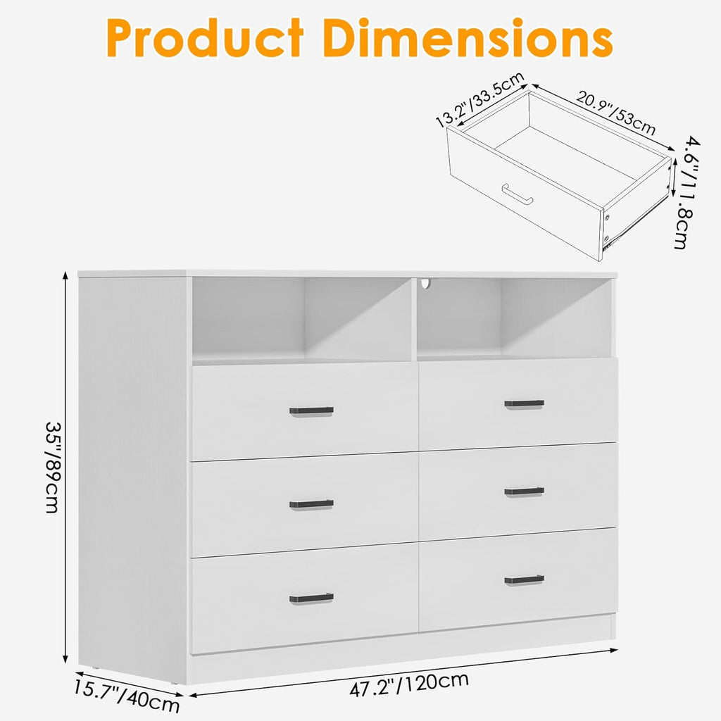 Bigbiglife Wood Dresser for Bedroom. 6 Drawer Double Dresser. Modern Chest of Drawers with Deep Drawers. Large Storage Organizer for Living Room. Closet
