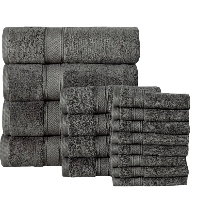 16PC Bath Towel Set (4 Bath. 4 Hand and 8 Wash) - Grey. Addy Home Best Value