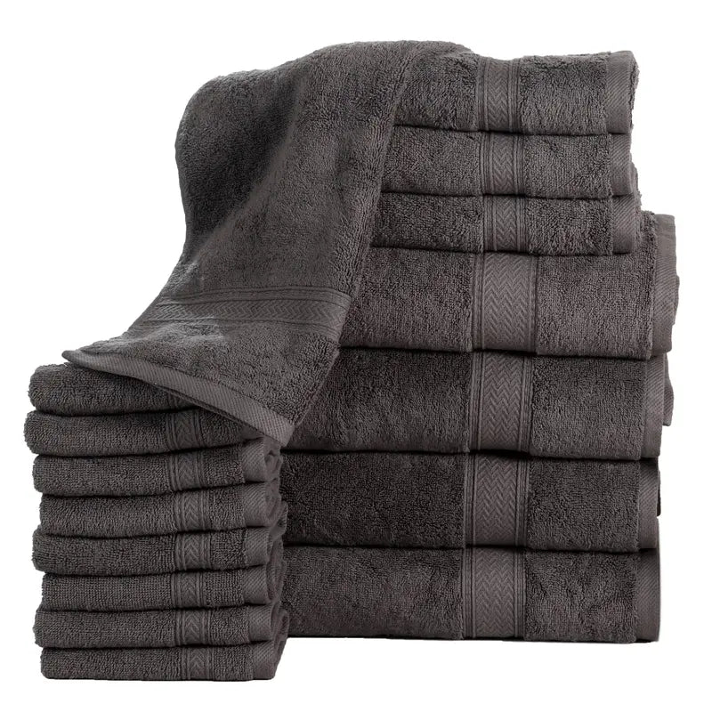 16PC Bath Towel Set (4 Bath. 4 Hand and 8 Wash) - Grey. Addy Home Best Value