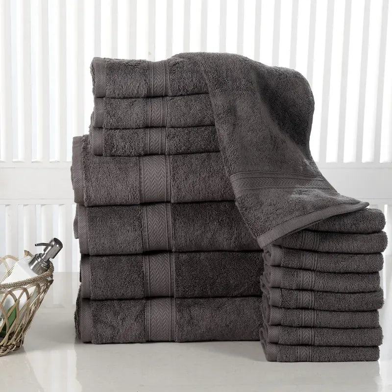 16PC Bath Towel Set (4 Bath. 4 Hand and 8 Wash) - Grey. Addy Home Best Value