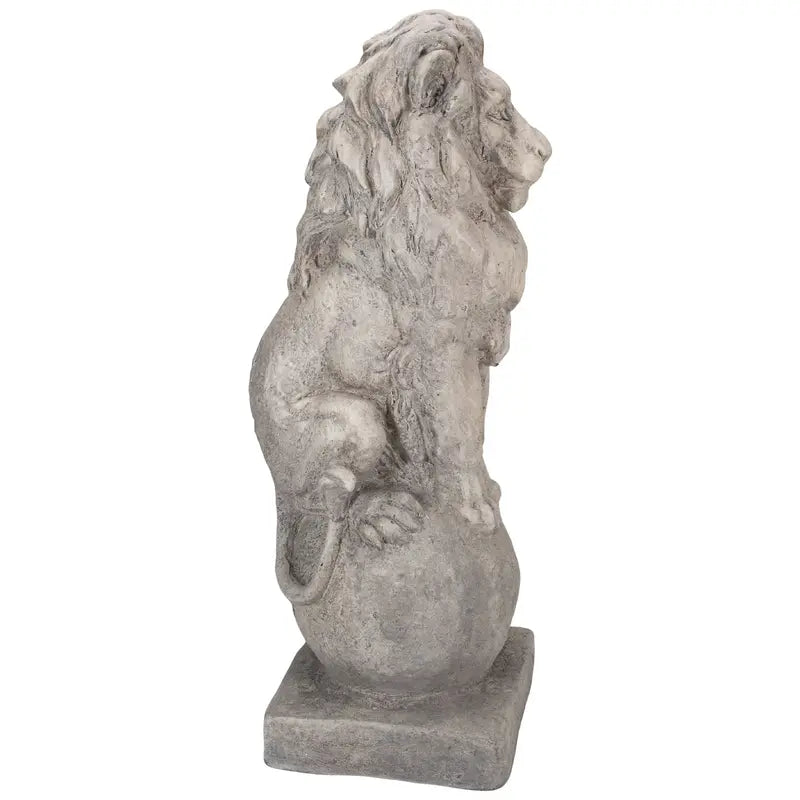 17.75″ Sitting Lion on Ball Pedestal Outdoor Garden Statue
