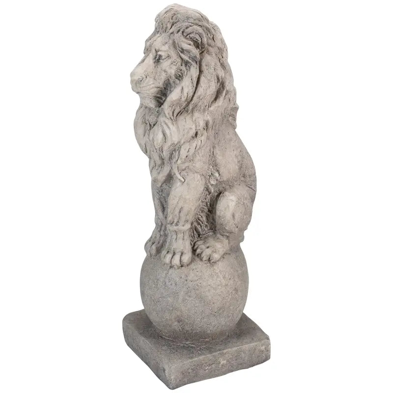 17.75″ Sitting Lion on Ball Pedestal Outdoor Garden Statue