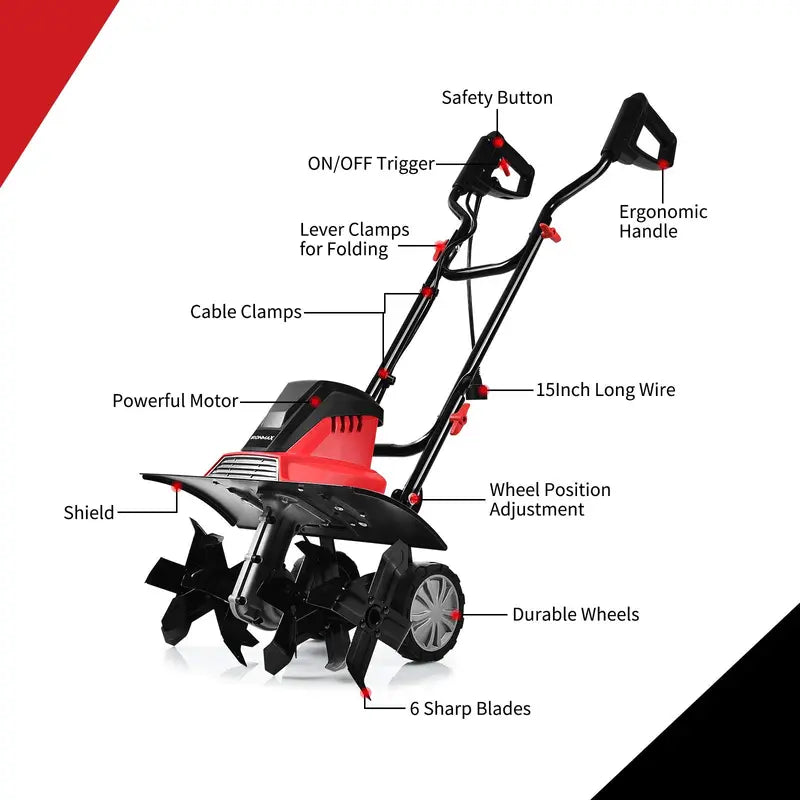17-Inch Corded Electric Tiller &amp; Cultivator ¨C 13.5 Amp Motor with 9-Inch Tilling Depth