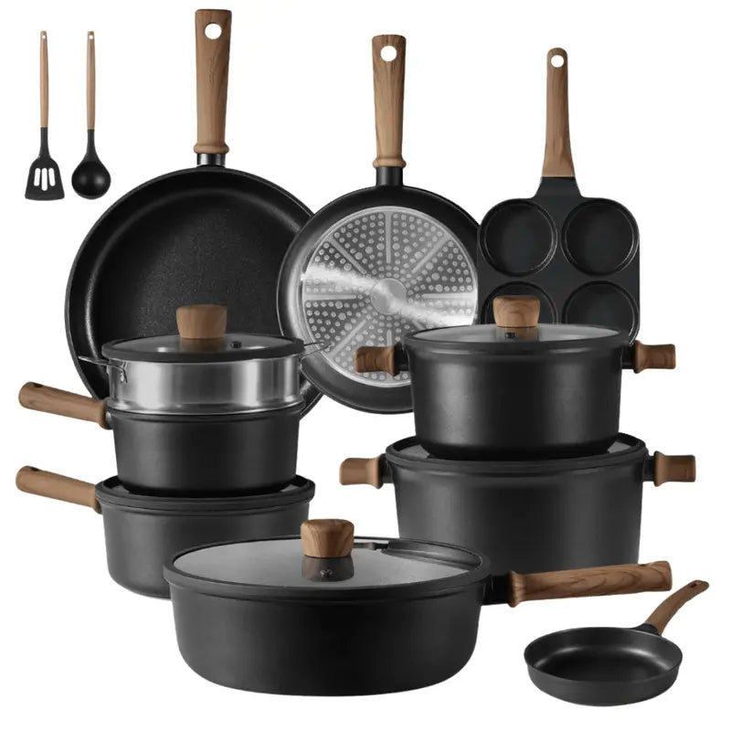 17-Piece Titanium-Reinforced Nonstick Cookware Set with Tempered Glass Lids