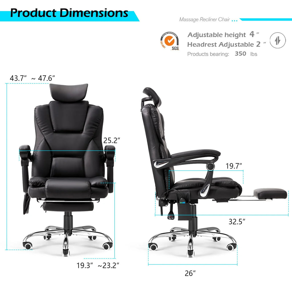 AECOJOY Office Chair with 7 Points Vibration Massage&Heat. Adjustable Ergonomic Recliner. Black