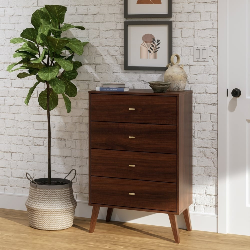 Prepac Milo Mid-Century Modern 4 Drawer Chest of Drawers. Contemporary Bedroom Furniture. Small Dresser for Bedroom