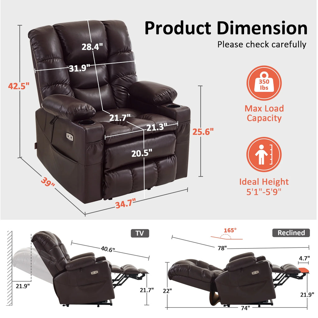 Mcombo Triple Motor Power Lift Recliner for Elderly. Sleep Recliner Sofa with Adjustable Headrest. Faux Leather. Dark Brown