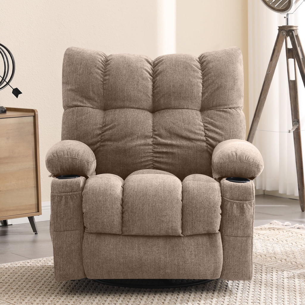 JONPONY Manual Recliner Chair with Heat Therapy and Massage Function. Heavy Duty Reclining Mechanism Massage Chair. Elderly Single Rocker Sofa with Cup Holders for Bedroom Home Theater. Grey