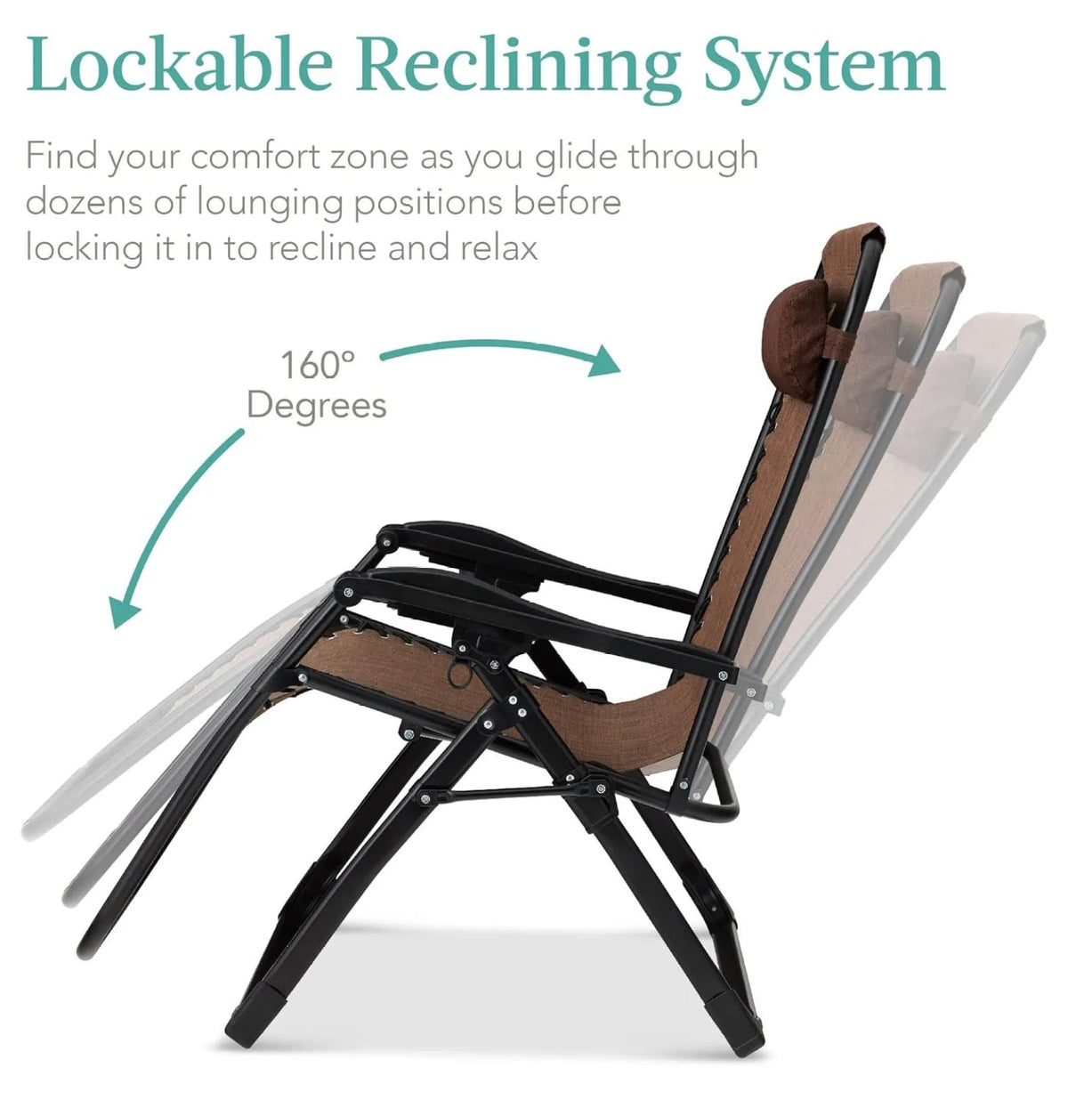 Oversized Chair. Folding Outdoor Patio Recliner. XL Anti Gravity Lounger W/Removable Cushion. Cup Holder. Side Tray. 350 lb Capacity - Taupe