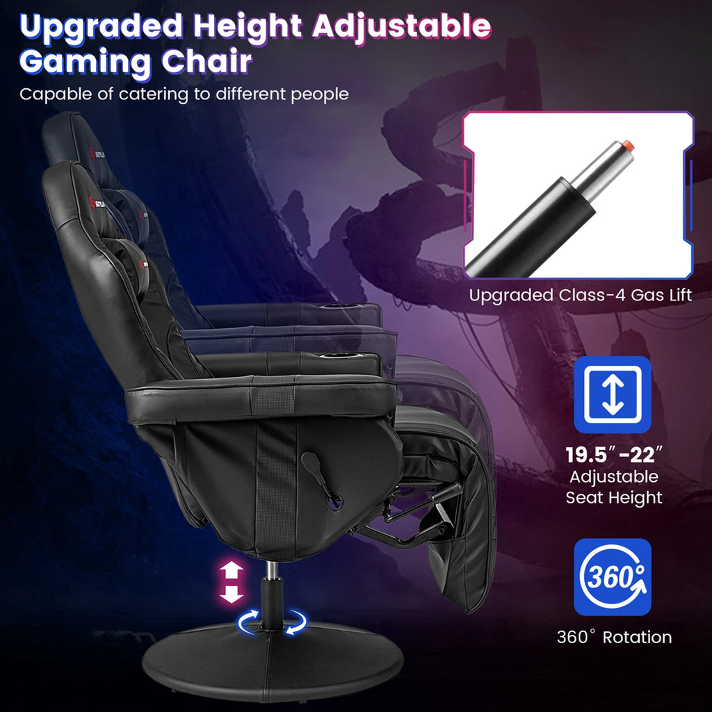 Goplus Massage Gaming Recliner Height Adjustable Racing Swivel Chair with Cup Holder Red