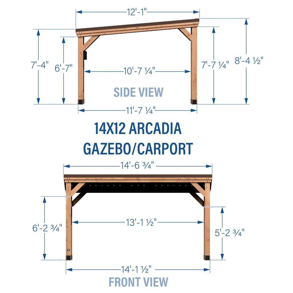 Backyard Discovery Arcadia 14' x 12' Cedar Wood Outdoor Patio Gazebo with Hardtop Galvanized Steel Slope Roof and PowerPort