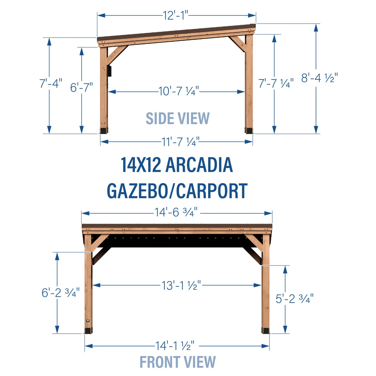 Backyard Discovery Arcadia 14' x 12' Cedar Wood Outdoor Patio Gazebo with Hardtop Galvanized Steel Slope Roof and PowerPort