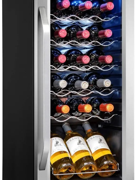 18-Bottle Compressor Wine Cooler ¨C Freestanding Dual-Zone Fridge with Glass Door. Digital Temp Control (41¡ãF¨C64¡ãF). Locking Feature
