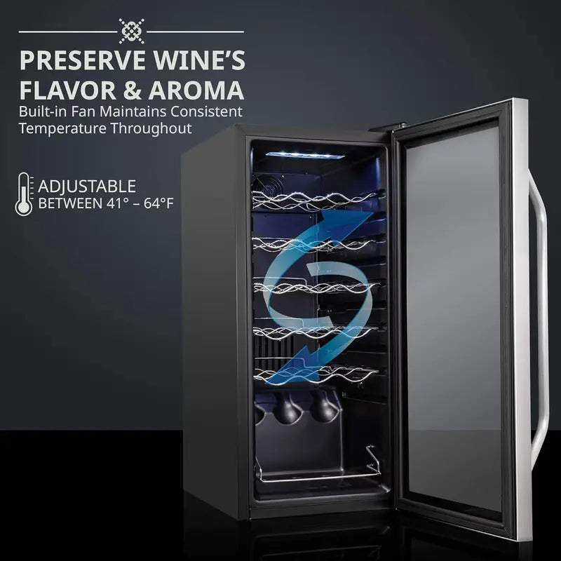 18-Bottle Compressor Wine Cooler ¨C Freestanding Dual-Zone Fridge with Glass Door. Digital Temp Control (41¡ãF¨C64¡ãF). Locking Feature