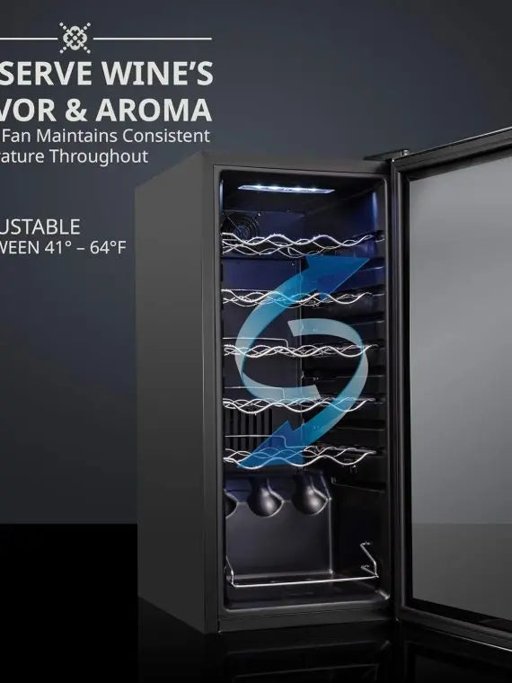 18-Bottle Compressor Wine Cooler ¨C Freestanding Dual-Zone Fridge with Glass Door. Digital Temp Control (41¡ãF¨C64¡ãF). Locking Feature