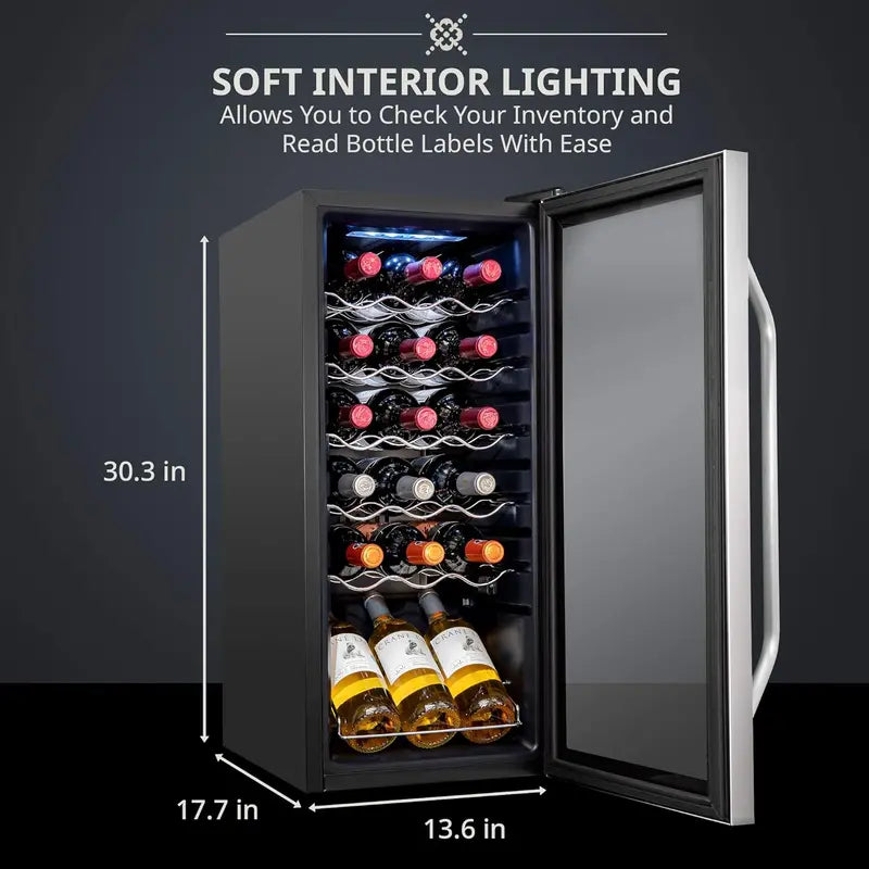 18-Bottle Compressor Wine Cooler ¨C Freestanding Dual-Zone Fridge with Glass Door. Digital Temp Control (41¡ãF¨C64¡ãF). Locking Feature