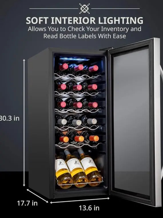 18-Bottle Compressor Wine Cooler ¨C Freestanding Dual-Zone Fridge with Glass Door. Digital Temp Control (41¡ãF¨C64¡ãF). Locking Feature