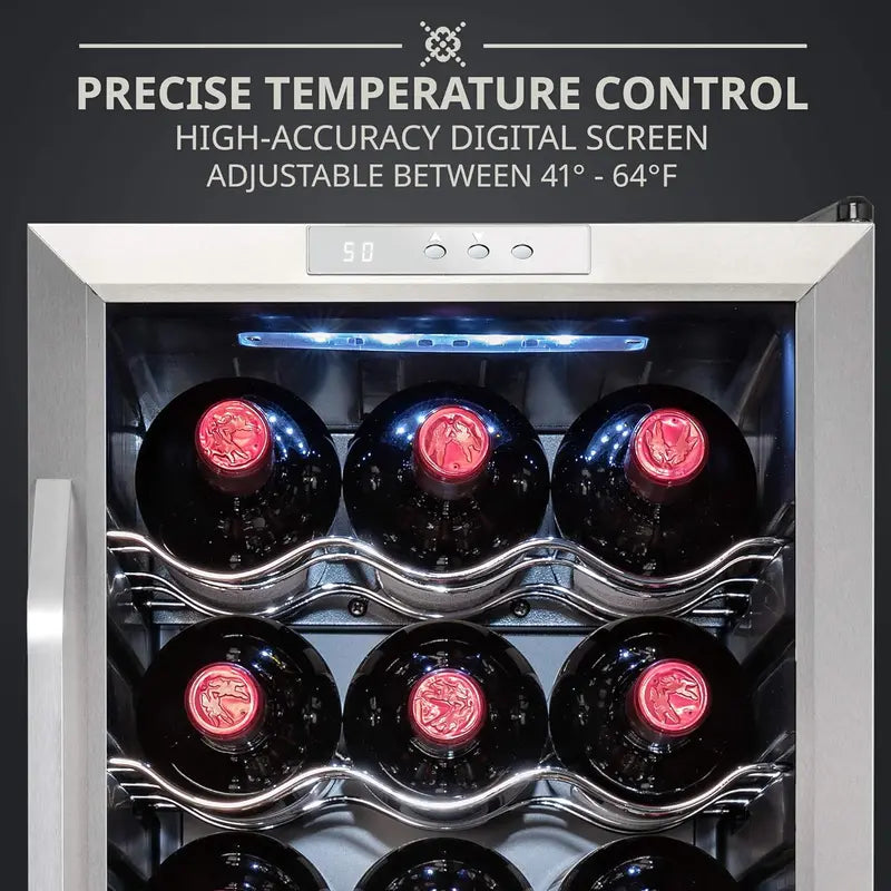 18-Bottle Freestanding Wine Cooler with Lockable Glass Door ¡ª Adjustable Digital Thermostat (41¡ãF¨C64¡ãF) for Red. White. and Sparkling Wines