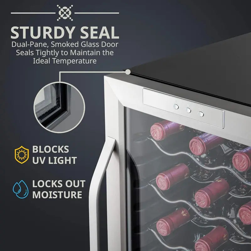 18-Bottle Freestanding Wine Cooler with Lockable Glass Door ¡ª Adjustable Digital Thermostat (41¡ãF¨C64¡ãF) for Red. White. and Sparkling Wines