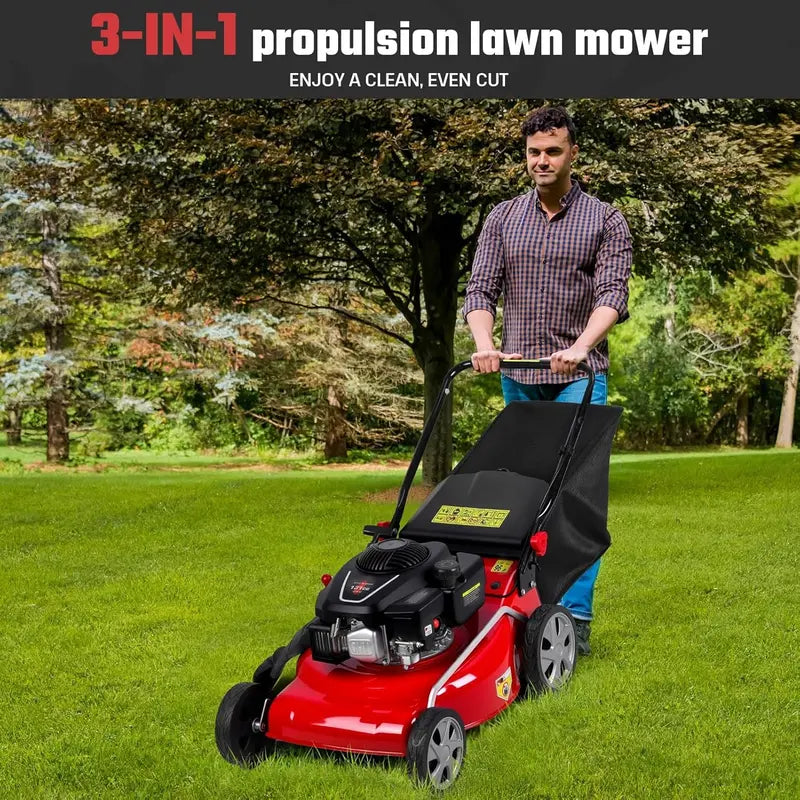 18-Inch 3-in-1 Self-Propelled Gas Lawn Mower ¨C 131cc Engine. 50L Grass Catcher. Heavy-Duty Yard Maintenance