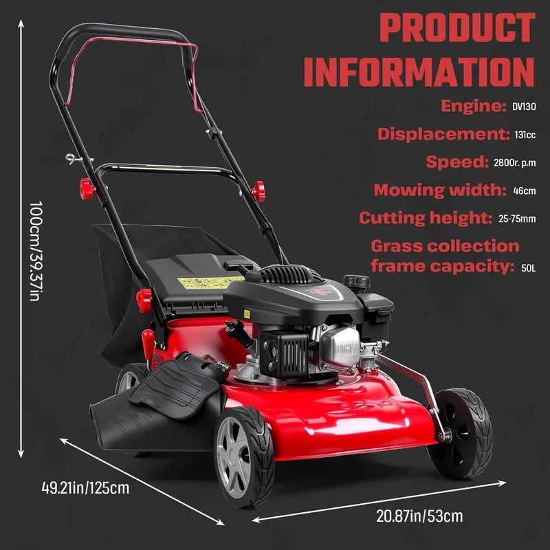 18-Inch 3-in-1 Self-Propelled Gas Lawn Mower ¨C 131cc Engine. 50L Grass Catcher. Heavy-Duty Yard Maintenance