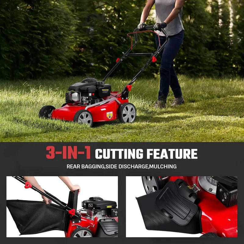 18-Inch 3-in-1 Self-Propelled Gas Lawn Mower ¨C 131cc Engine. 50L Grass Catcher. Heavy-Duty Yard Maintenance