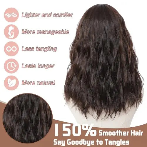 18-Inch Brown Highlight Wavy Wig. Natural Synthetic Hair for Women - Daily. Party. Halloween Use