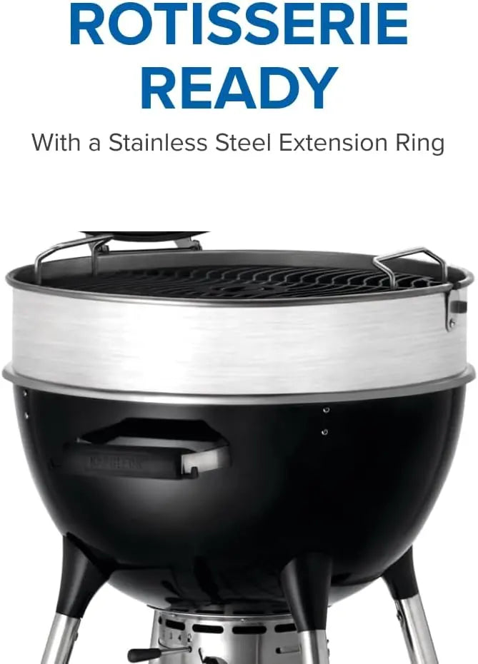 18-Inch Charcoal Kettle Grill with Stainless Steel Spacer Ring. 240 sq in Cooking Surface. and All-Terrain 7″ Wheels