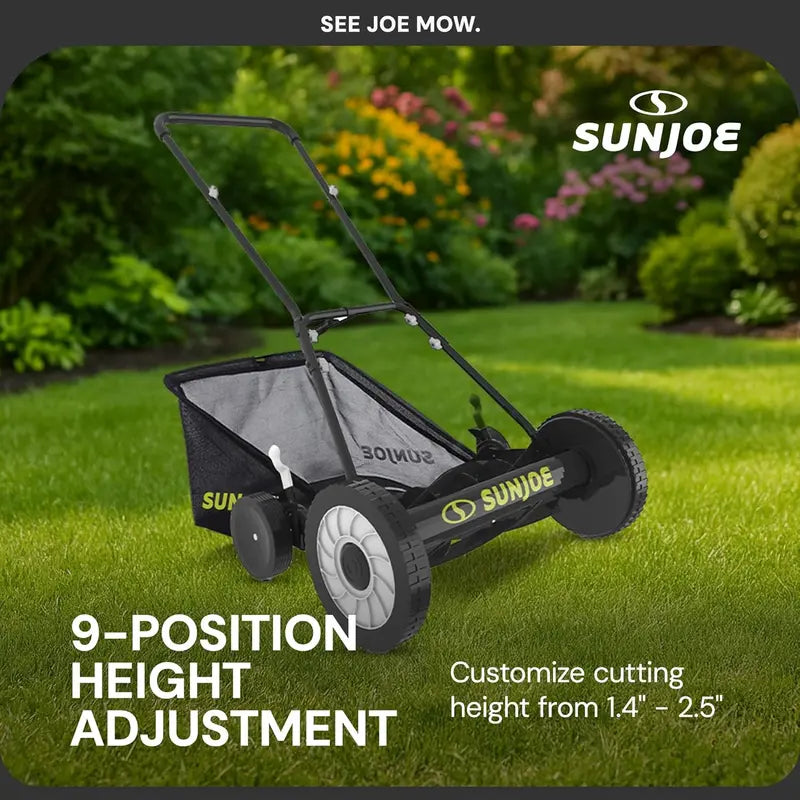 18-Inch Manual Reel Lawn Mower with Grass Catcher ¨C Eco-Friendly. Quiet. and Low-Maintenance Push Mower