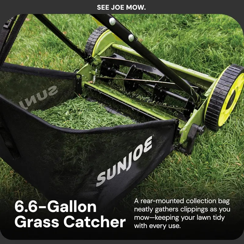 18-Inch Manual Reel Lawn Mower with Grass Catcher ¨C Eco-Friendly. Quiet. and Low-Maintenance Push Mower