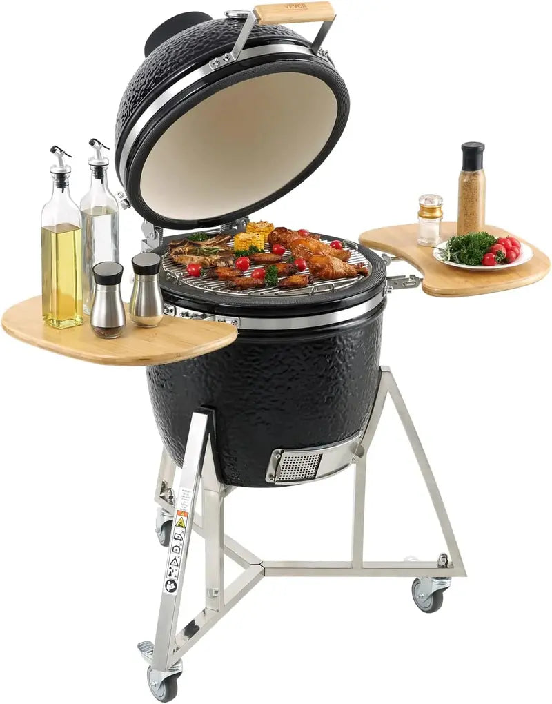 18-Inch Portable Charcoal Grill with Cart ¨C Dual-Fuel (Charcoal/Propane) Compact Smoker for Backyard. Camping. and Tailgating