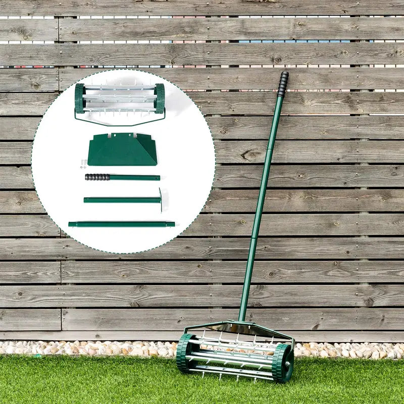 18-Inch Rotary Lawn Aerator ¨C Push-Style Spike Tine Tool with 40.5-Inch Handle and Fender