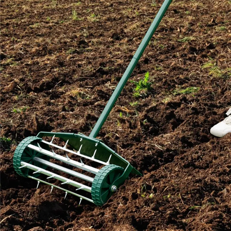 18-Inch Rotary Lawn Aerator ¨C Push-Style Spike Tine Tool with 40.5-Inch Handle and Fender