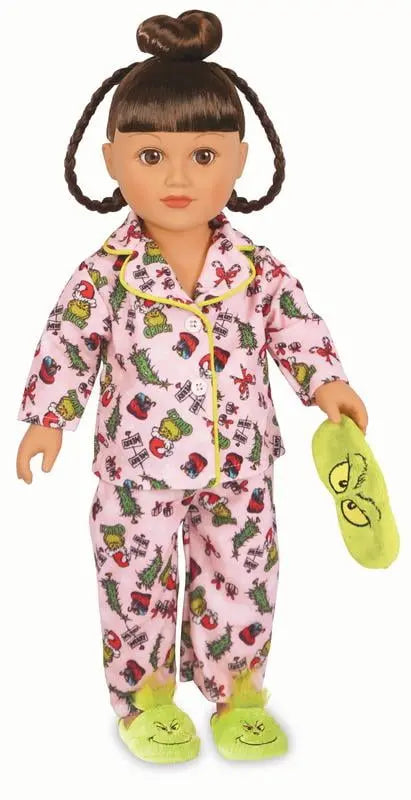 18″ Poseable Grinch Sleepover Doll with Brunette Hair. Brown Eyes. Pajamas &amp; Accessories