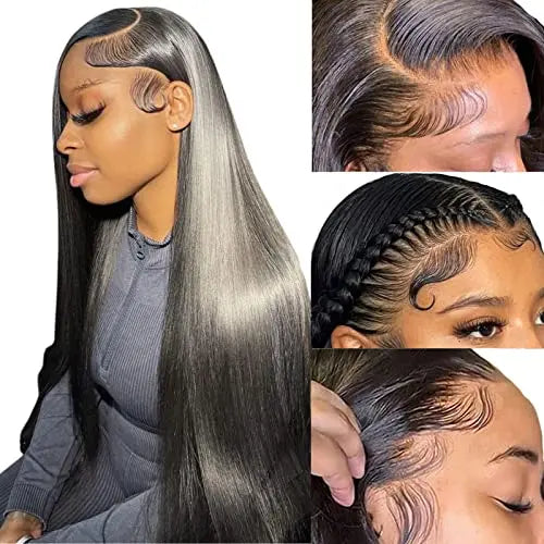 180% Density 26″ Pre-Plucked Brazilian Straight Lace Front Wigs for Black Women - Natural Hairline &amp; Baby Hair