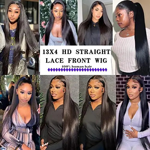 180% Density 26″ Pre-Plucked Brazilian Straight Lace Front Wigs for Black Women - Natural Hairline &amp; Baby Hair