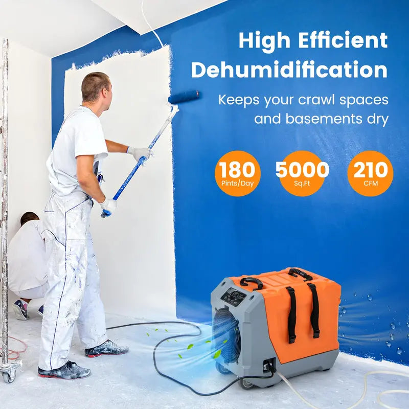 180-Pint Crawl Space Dehumidifier ¨C Commercial-Grade Unit with Built-In Pump. Drain Hose &amp; Auto Defrost (Covers Up to 6.000 Sq. Ft)