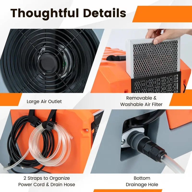 180-Pint Crawl Space Dehumidifier ¨C Commercial-Grade Unit with Built-In Pump. Drain Hose &amp; Auto Defrost (Covers Up to 6.000 Sq. Ft)