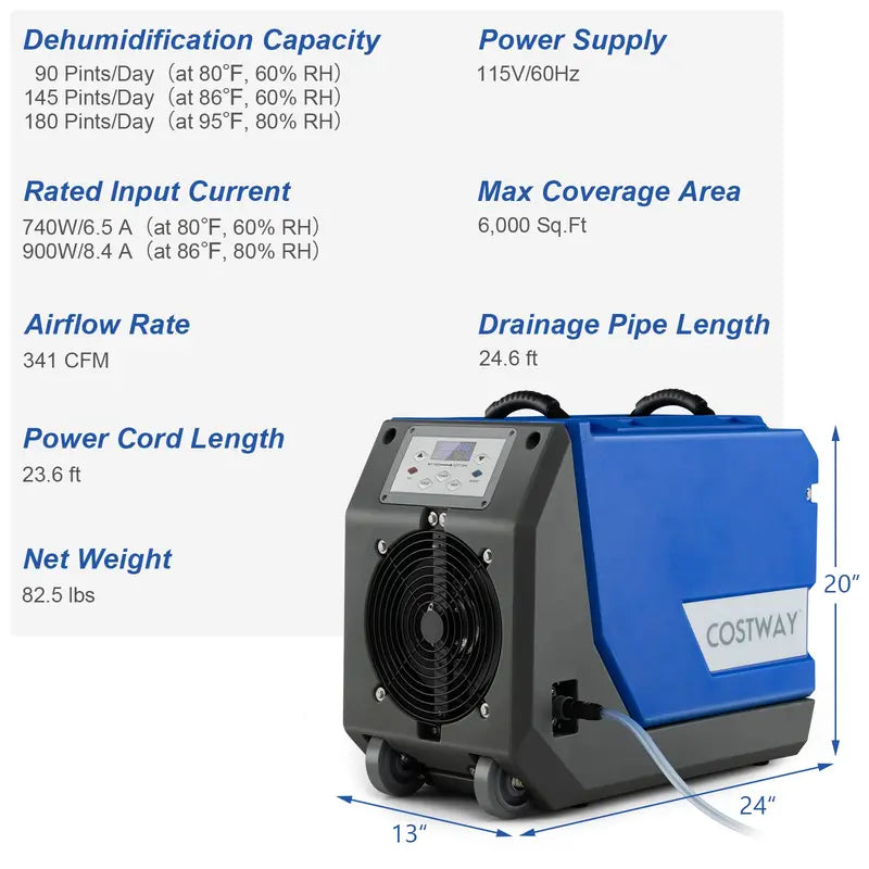 180-PPD Commercial-Grade Dehumidifier for Basements. Warehouses &amp; Large Facilities