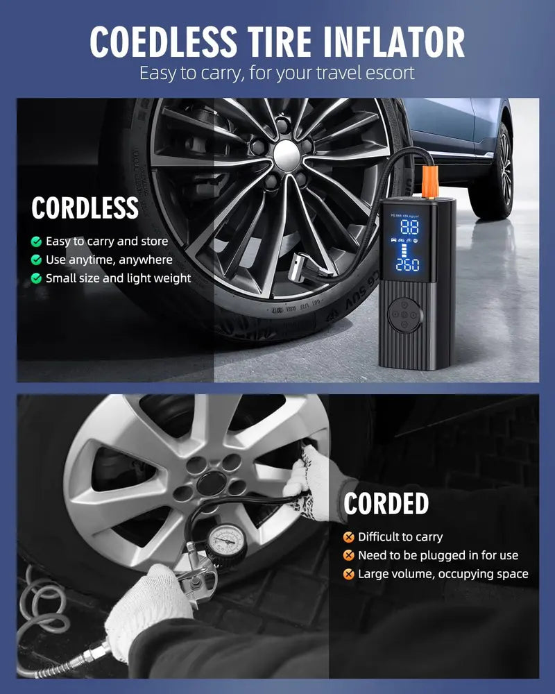 180 PSI Portable Tire Inflator ¨C High-Capacity 25000mAh Air Compressor with LED Light & Rapid 3X Inflation
