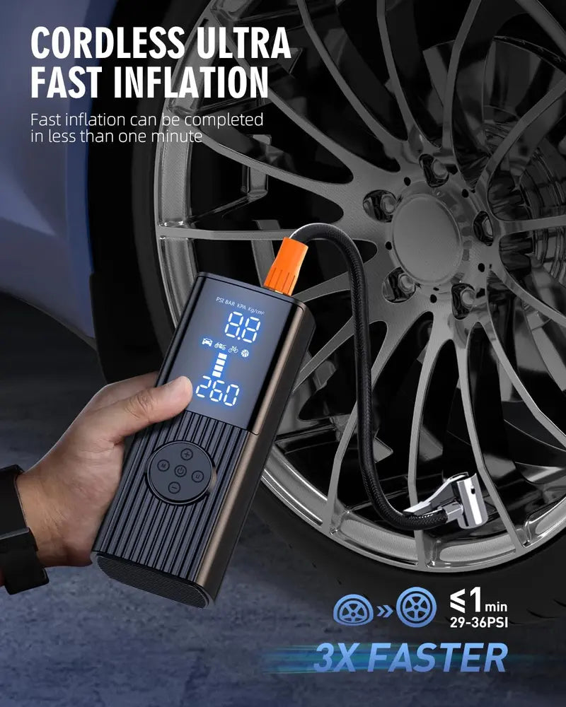 180 PSI Portable Tire Inflator ¨C High-Capacity 25000mAh Air Compressor with LED Light & Rapid 3X Inflation