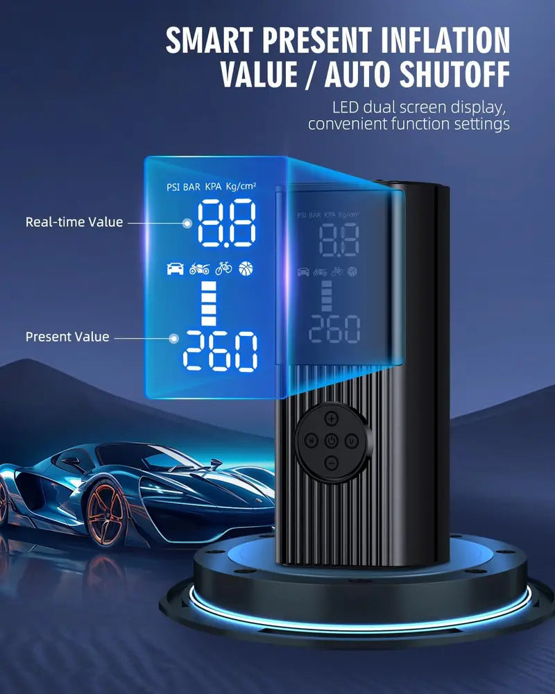 180 PSI Portable Tire Inflator ¨C High-Capacity 25000mAh Air Compressor with LED Light & Rapid 3X Inflation