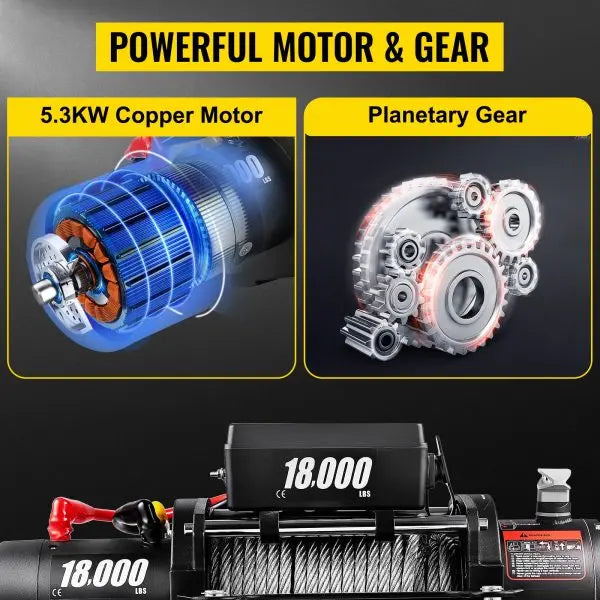 18.000-Lb Capacity 12V Electric Winch with Steel Cable ¨C Off-Road Towing Solution for ATV. UTV &amp; Trucks