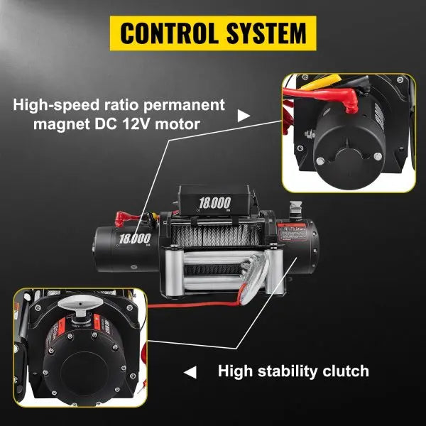 18.000-Lb Capacity 12V Electric Winch with Steel Cable ¨C Off-Road Towing Solution for ATV. UTV &amp; Trucks